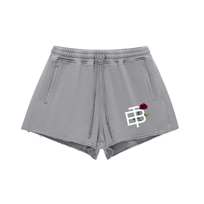 Bangonetime Snow Washed Raw Edge Drawstring Shorts