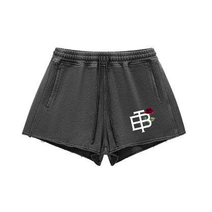 Bangonetime Snow Washed Raw Edge Drawstring Shorts